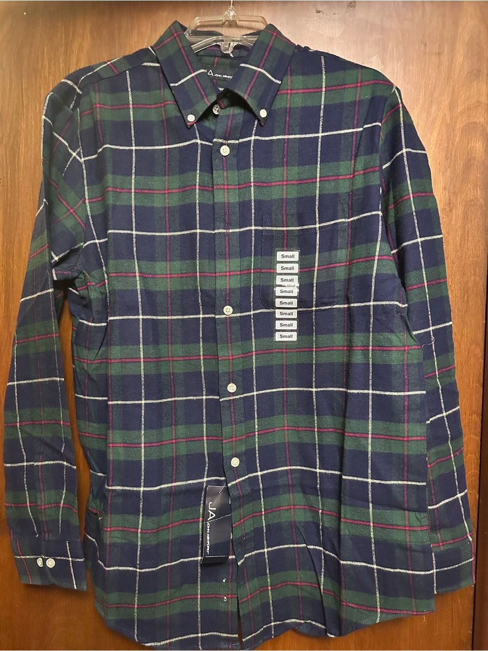 John Ashford Navy, Green and White Plaid Button-Down Shirt